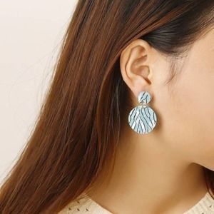 Dainty Acrylic Blue and Black Round Earrings
